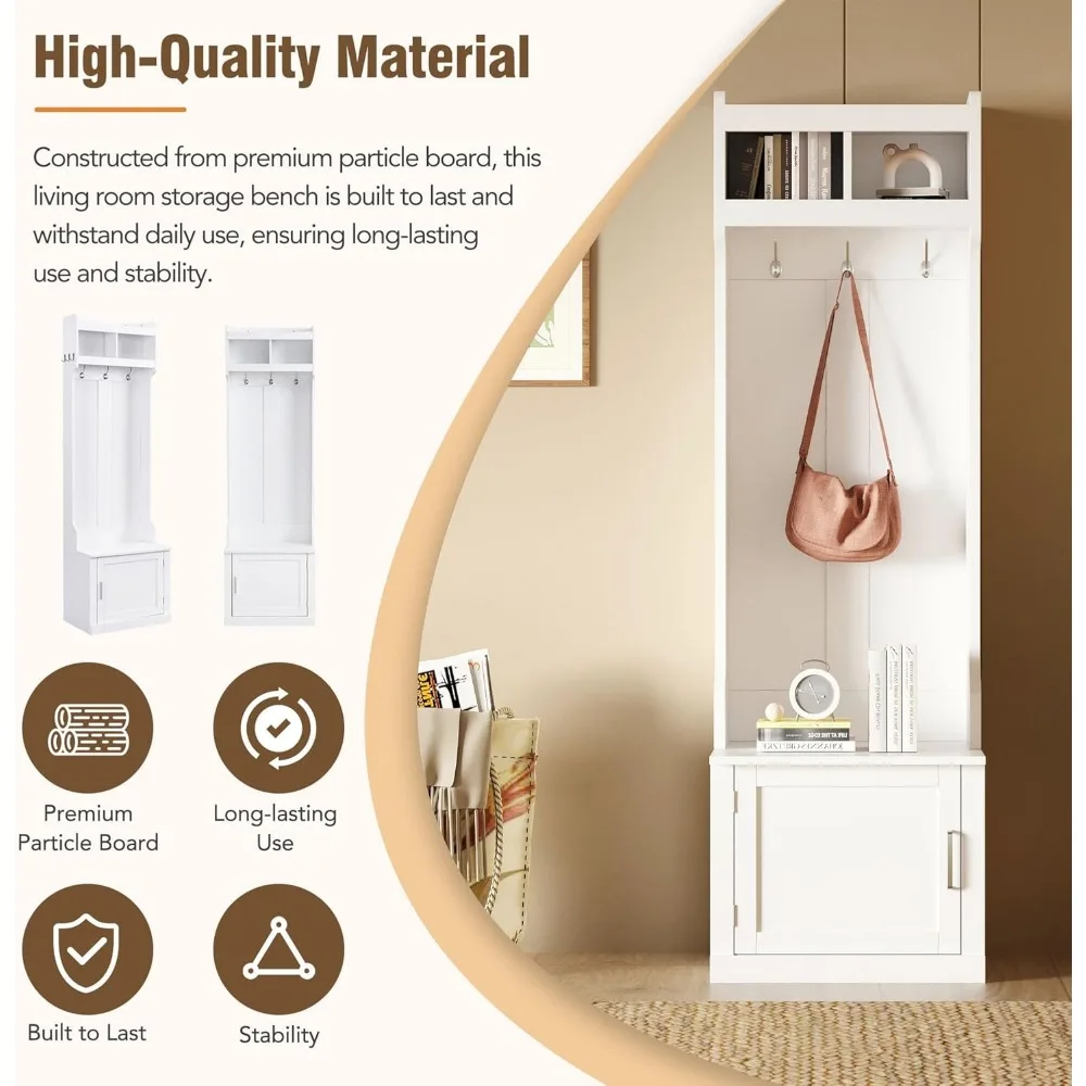 شجرة القاعة مع 6 خطافات، رف معطف ورف تخزين، مقعد مدخل مع خزانة، حل تخزين واسع للمدخل
