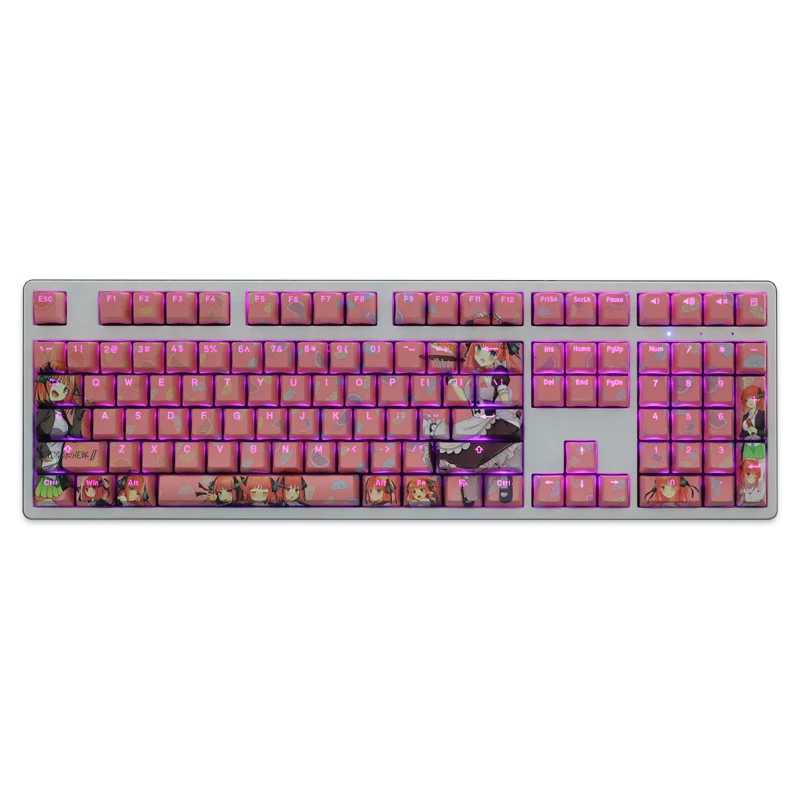 Imagem -05 - Conjunto Pbt Tintura Subbed Keycaps Anime dos Desenhos Animados Chave Bonés Oem Perfil Backlit Keycap para os Quintuplets Quintessential Nakano Nino 1