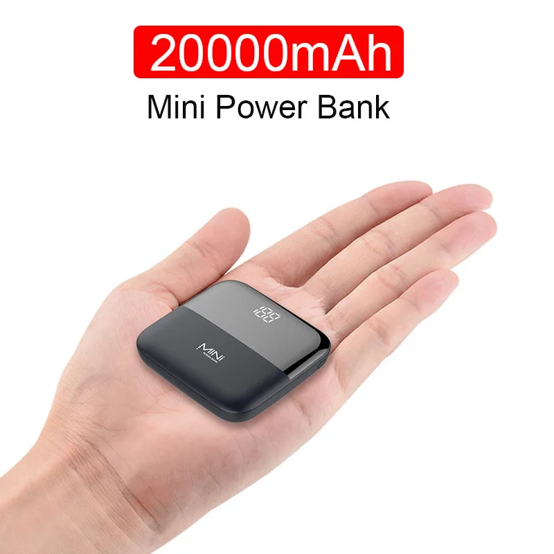 

Мини-Power Bank 20000 мАч, портативное зарядное устройство с двумя выходами USB, внешний аккумулятор Powerbank для iPhone 14 13 Xiaomi Samsung Huawei