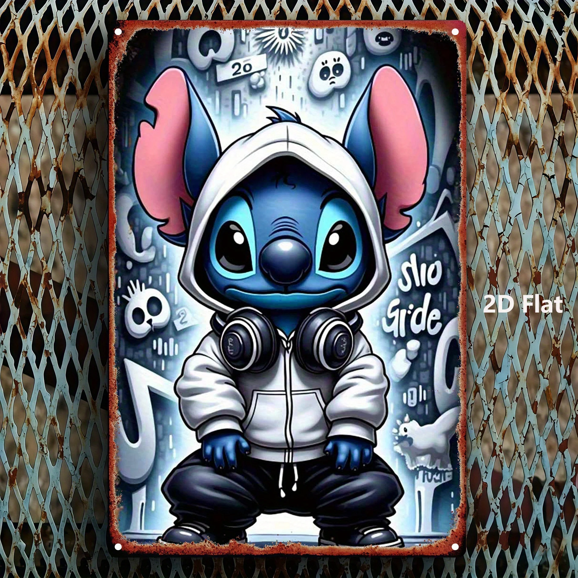 قطعة واحدة من لوحة فنية جدارية معدنية على شكل موسيقى غرزة - لوحة زخرفية حديدية ريفية مقاس 20.32 × 30.48 سم مع تصميم ملهم، مثالية للأطفال