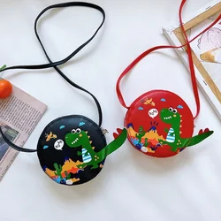 New Girls Children's Crossbody Bag Little Boys PU Leather Round Coin Purse Handbags Cute Dinosaur Baby Kids Small Shoulder Bags