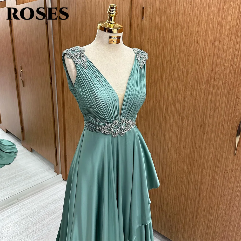 ROSES Tank Elegantes Sexy Abendkleid V-Ausschnitt Pailletten Promi-Kleider Weiches Chiffon-Kleid für besondere Anlässe Robe de Bal Maßgeschneidert