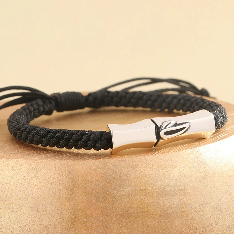 Gentleman Bamboo Knot Hand Rope Male Minimalist Ethnic Style Bracelet Fashion Versatile Hand Woven Retro Black Bracelets KOFSAC