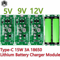 Type-C 15W 3A 18650 Lithium Battery Charger Module DC-DC Step Up Booster Fast Charge UPS Power Supply / Converter 5V 9V 12V