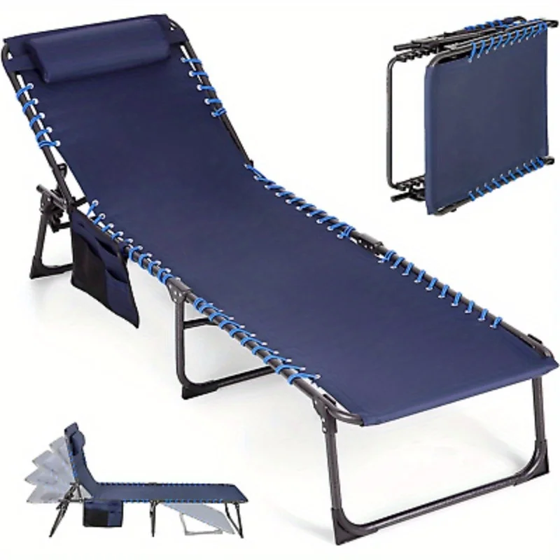 ALPHA CAMP Folding Chaise Lounge Adjustable Camping Bed Beach Poolside Recliner