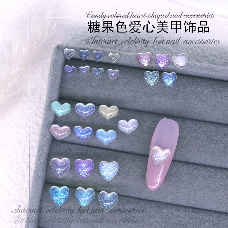 50 個 4-8 ミリメートル半透明 3D アクリルラブハートネイルアートチャームアクセサリーマニキュア装飾グリッター爪装飾用品