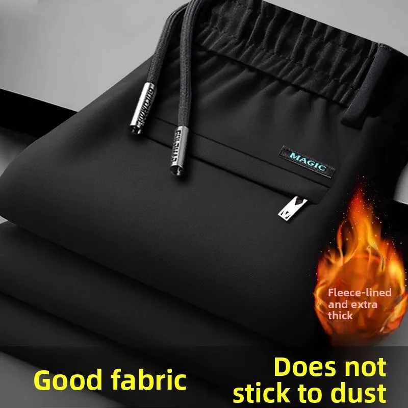 

Men's Fce Lined Thiened Drape Straight Leg Pants Casual Loose Fit Long Trousers for Autumn Winter Wear Comfortable Polye...