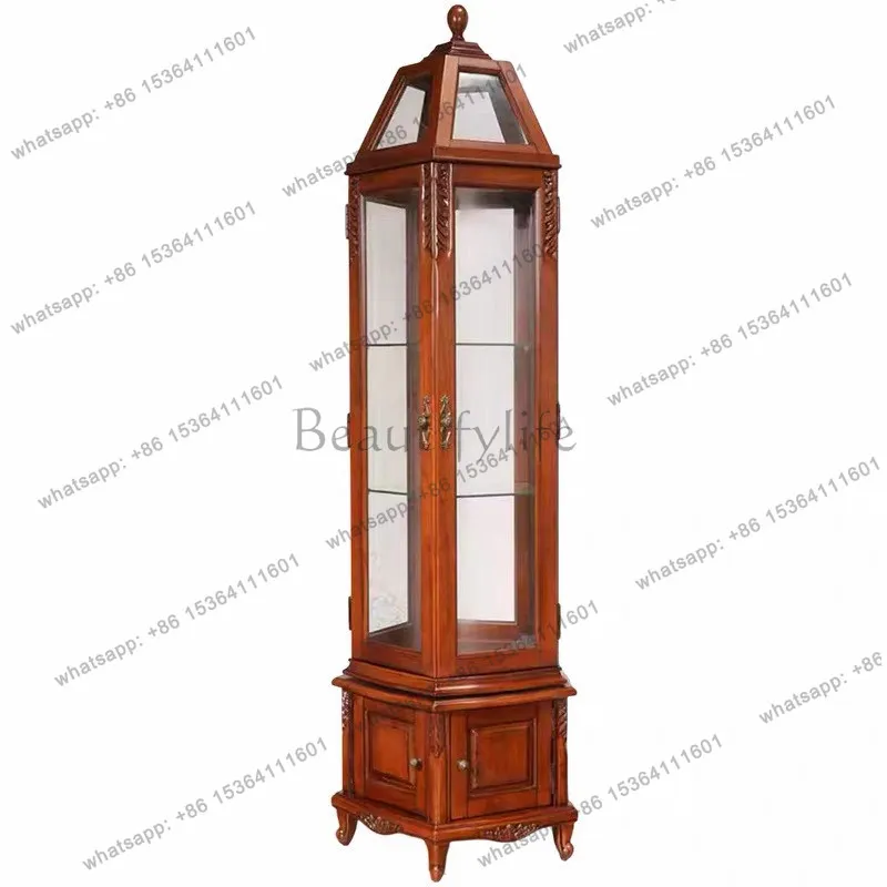 American solid wood wine cabinet living room rotatable floor glass door display cabinet