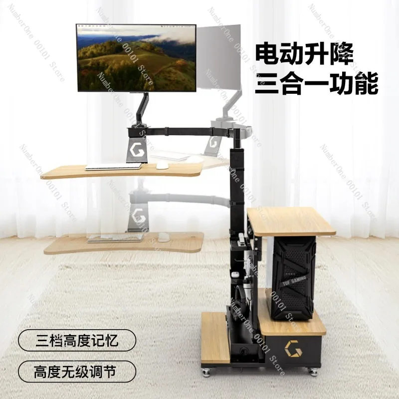 Multifunction Electric Floating Sit Stand Desk Monitor Riser Computer Table Chair Set Height Adjustable Home Office Workstation