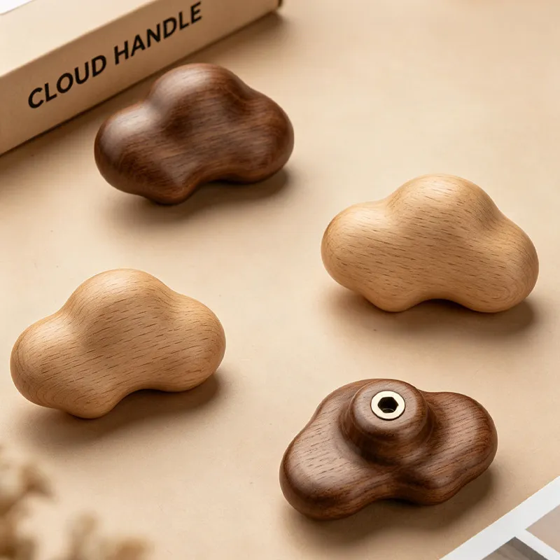 AOBT Luxury Light Walnut Cloud Single-Hole Handle for Wardrobe Door Drawer Cabinet - Solid Wood Furniture Hardware