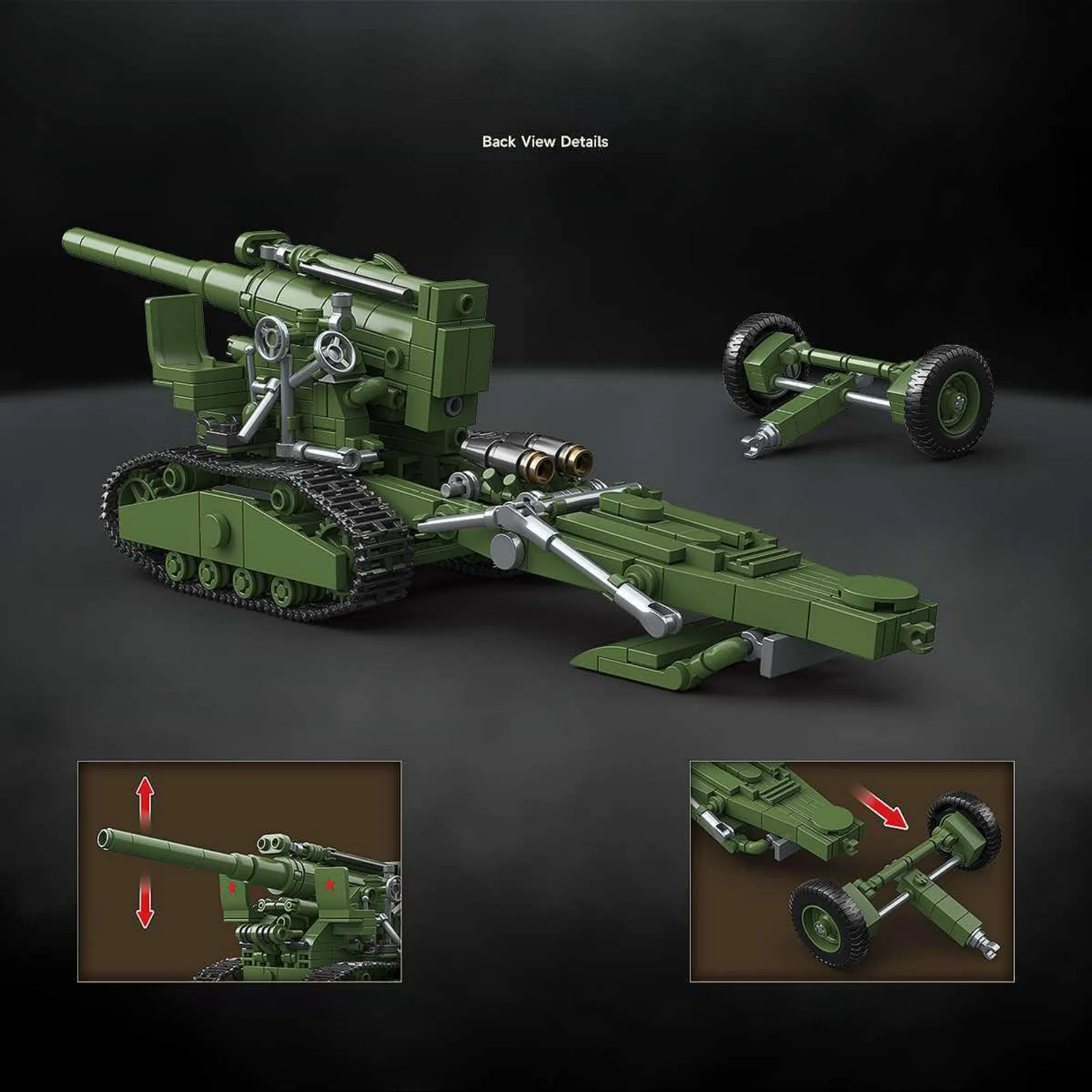 605pcs B-4 M1931 203mm Howitzer Building Blocks 100331 Military Classic Main Battle Vehicle Model Bricks Toys for Adults Gifts