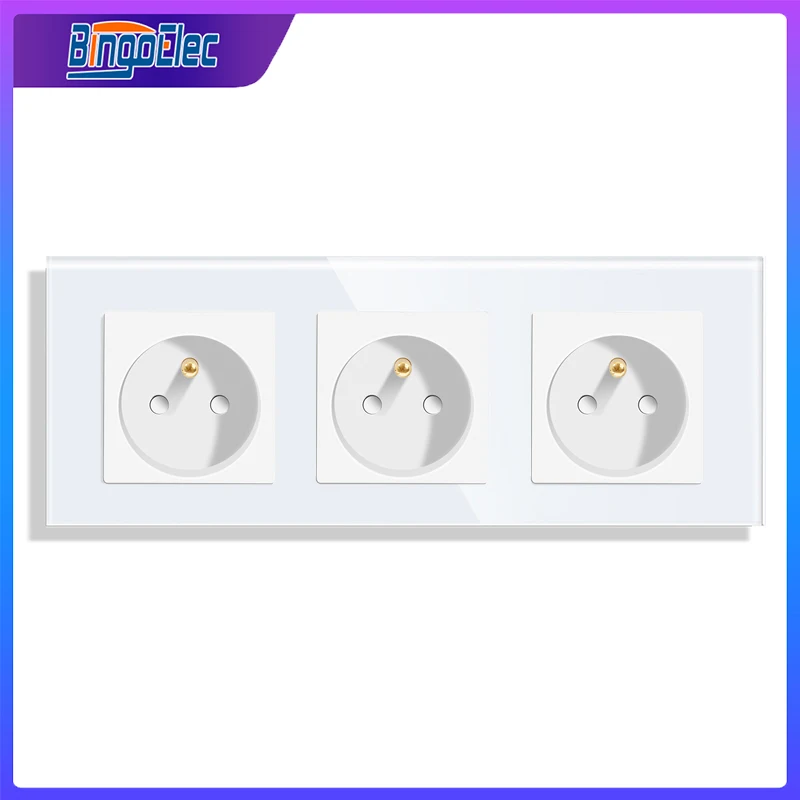 Bingoelec Triple Sockets France Poland Standard Wall Sockets Crystal Glass Panel 228mm 16A White Black Gloden Electrical outlets