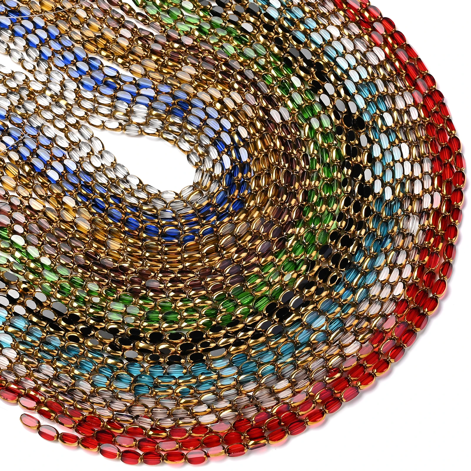 حبات كريستال صغيرة ملونة بيضاوية اللون من الزجاج ، حافة ذهبية ، سوار مطرز ، قلادة ، قرط ، إكسسوارات مجوهرات ، تصنعها بنفسك ، 4 * *