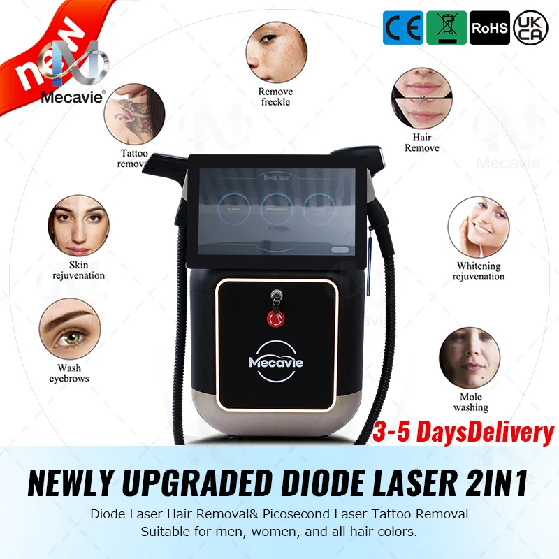 Professionnel 2-en-1 4 vague Diode glace titane Laser détatouage et épilation Machine 2025 Portable 808 Nano dispositif 4000W