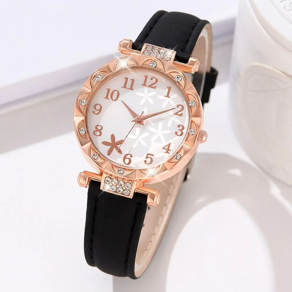 

Женские кварцевые часы со стразами и бриллиантами, циферблат в виде морской звезды, кожаный ремешок, кварцевые наручные часы, набор электронных часов, браслет