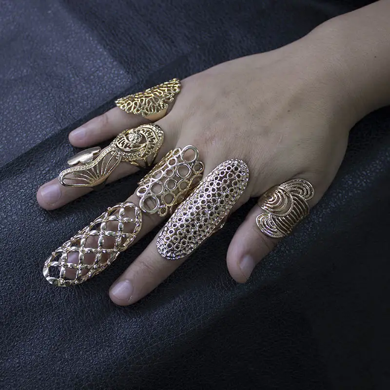 EKUSTYEE 20 أجزاء/وحدة سحر الذهب والفضة اللون الدائري للنساء نمط طويل خواتم خمر الأزياء والمجوهرات مزيج نمط #4