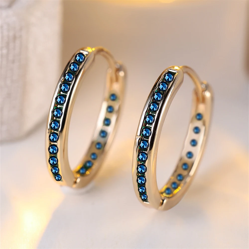 Синий кристалл циркона, однорядные маленькие круглые серьги-кольца с камнем для женщин, винтажные женские розовое золото, серебро, цветные свадебные украшения