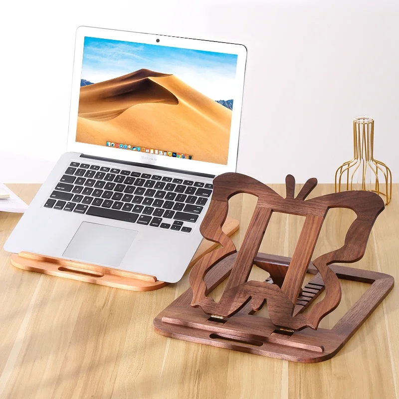 

Walnut Laptop Stand Foldable Tablet Storage Shelves Portable Desktop Elevated Heat Sink Modern Office Organizer