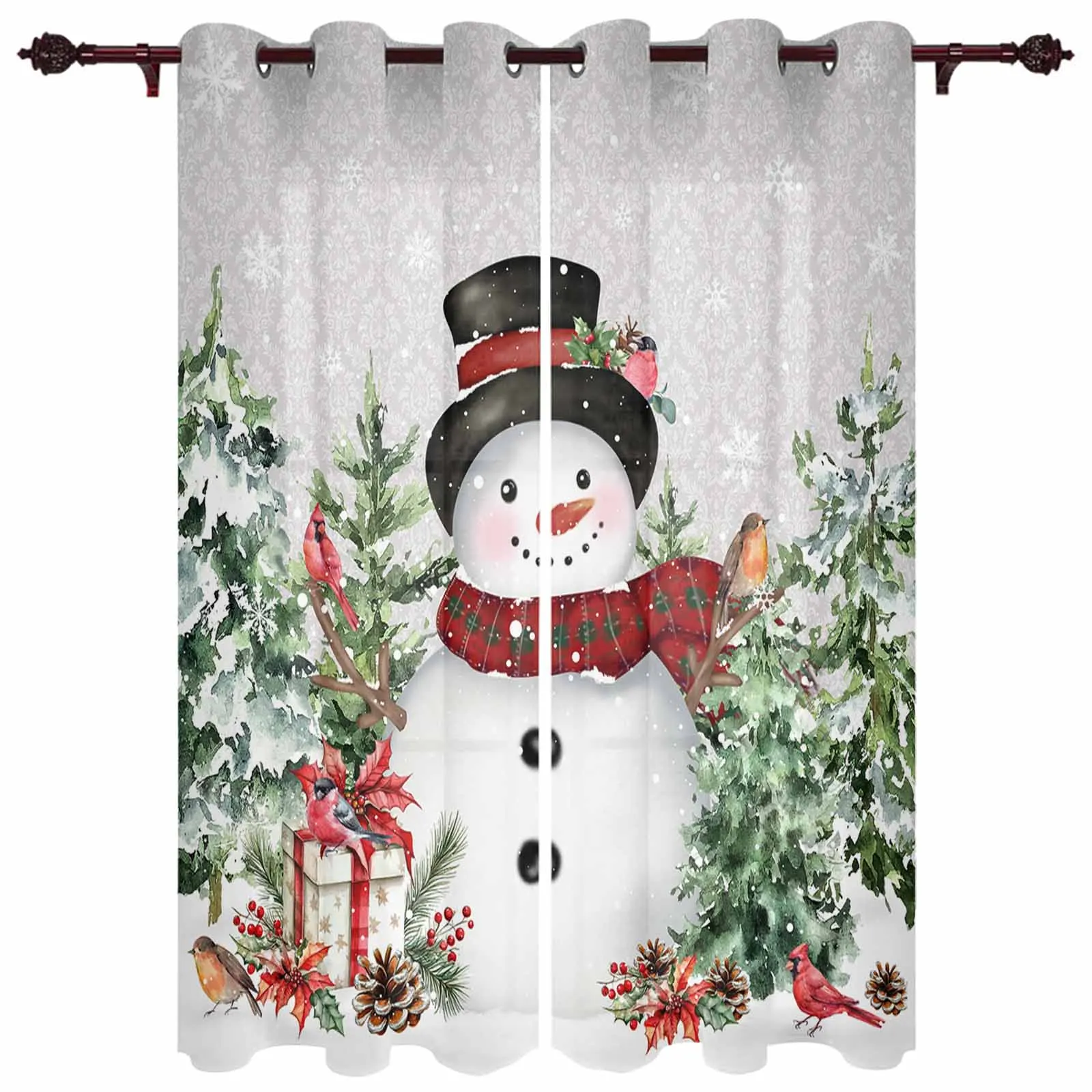 Christmas Snow Robin Snowman Windows Curtains Living Room Luxury Decor Christmas Curtains Bedroom Kitchen Window Drapes