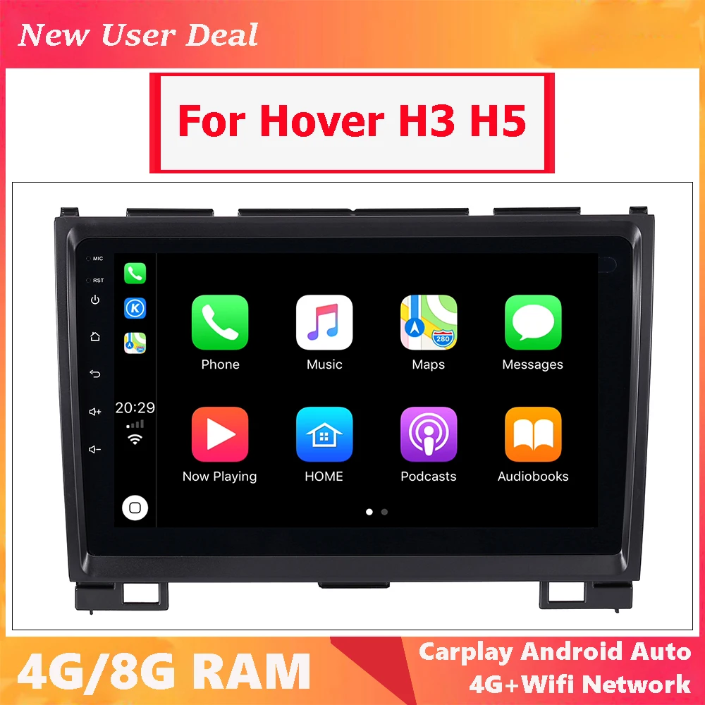 Car Multimedia Android 12.0 Radio For Great Wall H3 H5 Haval Hover 2009 2010 2011 2012 2013 With Gps Carplay 2K QLED Screen