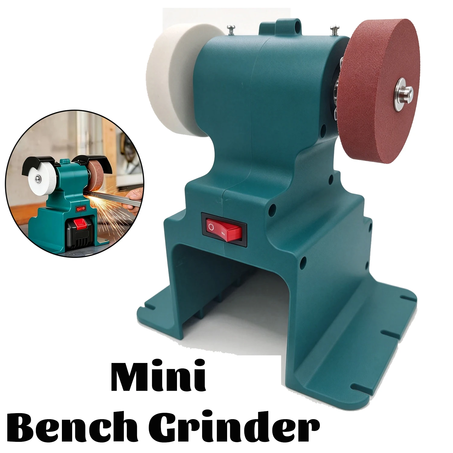 Cordless Mini Bench Polisher For Makita 18V Battery, Dual Grinding Wheel Machine, Metal Wood Grinding & Knife Sharpening