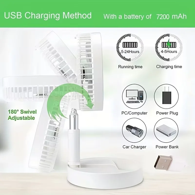 2025 new folding telescopic free adjustment fan charging usb multi-function outdoor portable home desktop floor-standing fan