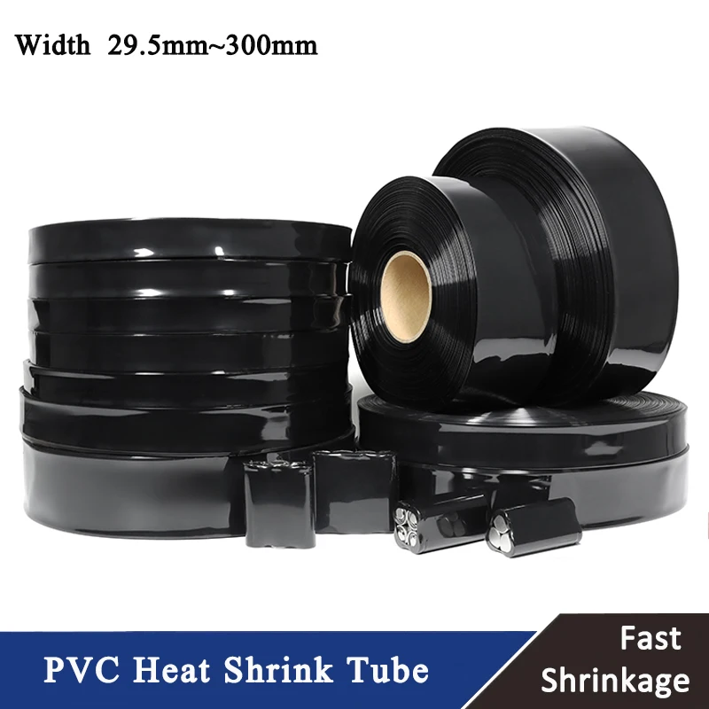 

1~20M PVC Heat Shrink Tube 18650 Battery Pack Width 29.5mm~300mm Insulated Protection Film Wrap lithium Case Cable Sleeve Black