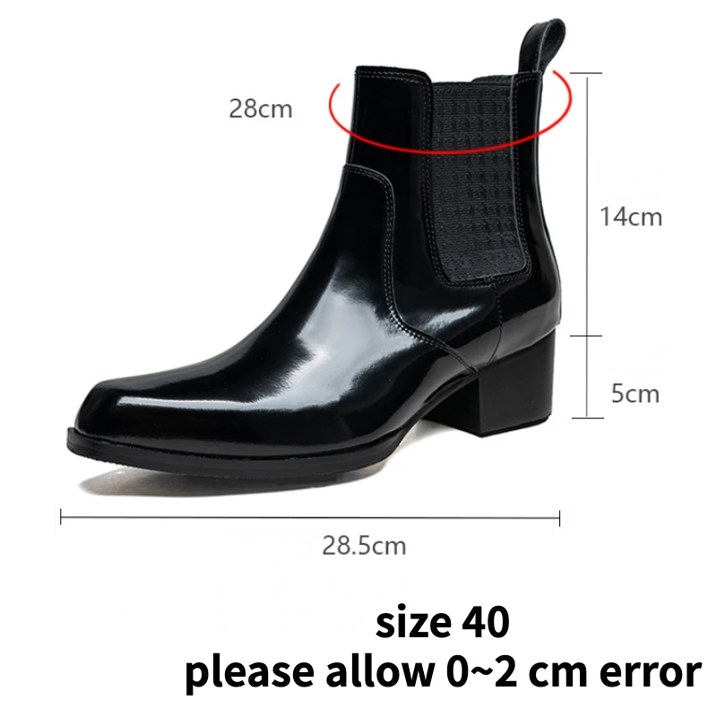 Luxury Patent Leather Mens Ankle Boots with Heels Genuine Leather 2024 Winter Warm New Wedding Social Shoes for Male 5 Cm Height