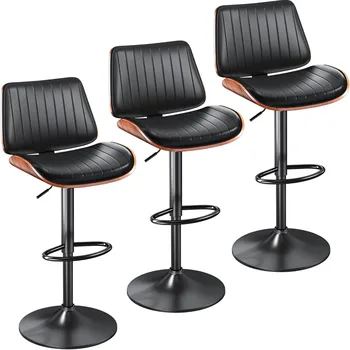 바 스툴 세트, 벤트우드 백 및 가죽 시트, 모던 바 스툴, 주방 카운터용 바 스툴, 블랙