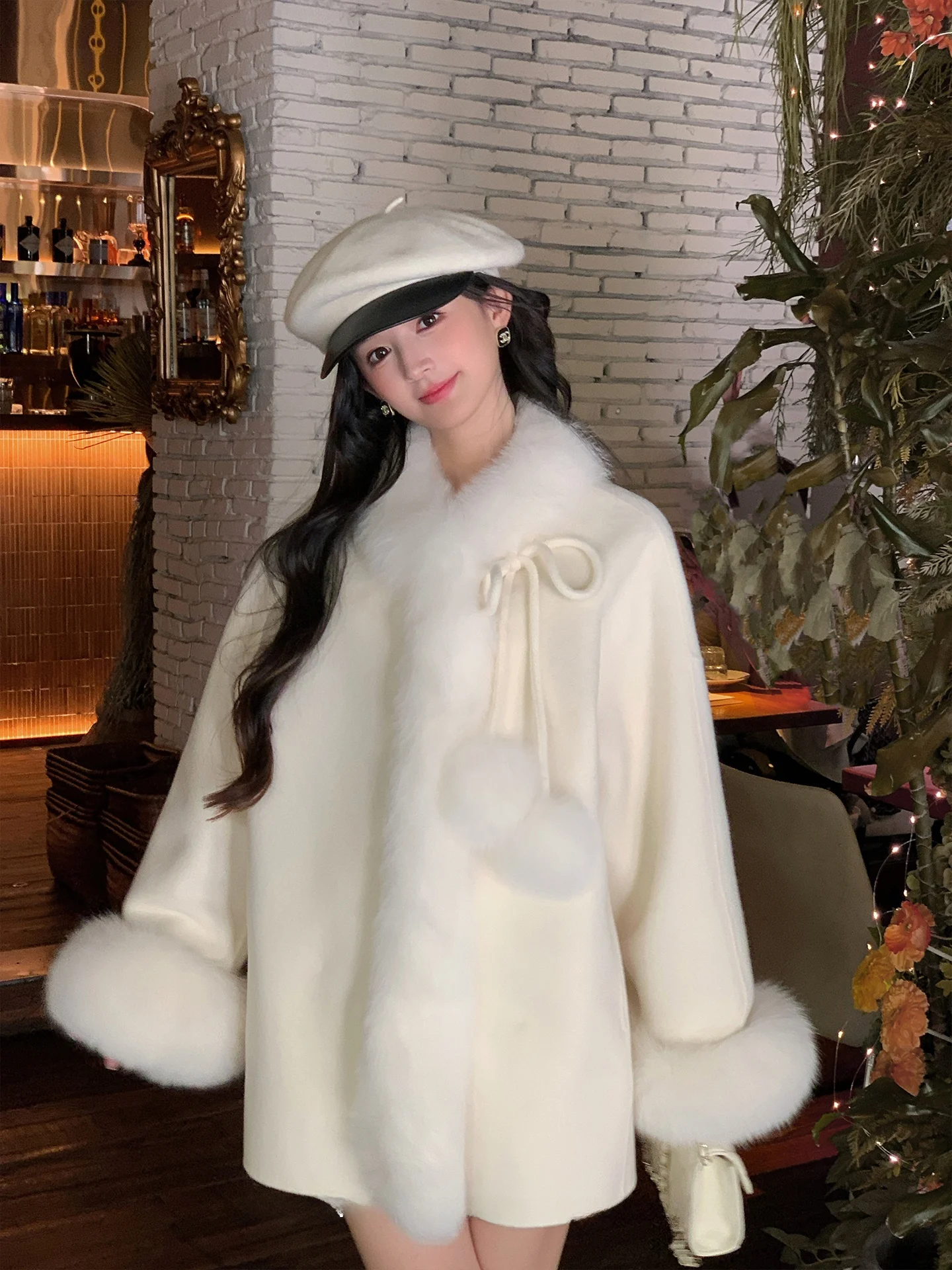 

Двусторонняя шуба Sara из искусственного меха, асимметричная, свободного кроя, длинная, с круглым вырезом, в стиле Young Sle Ball Ball, из шерстяной ткани