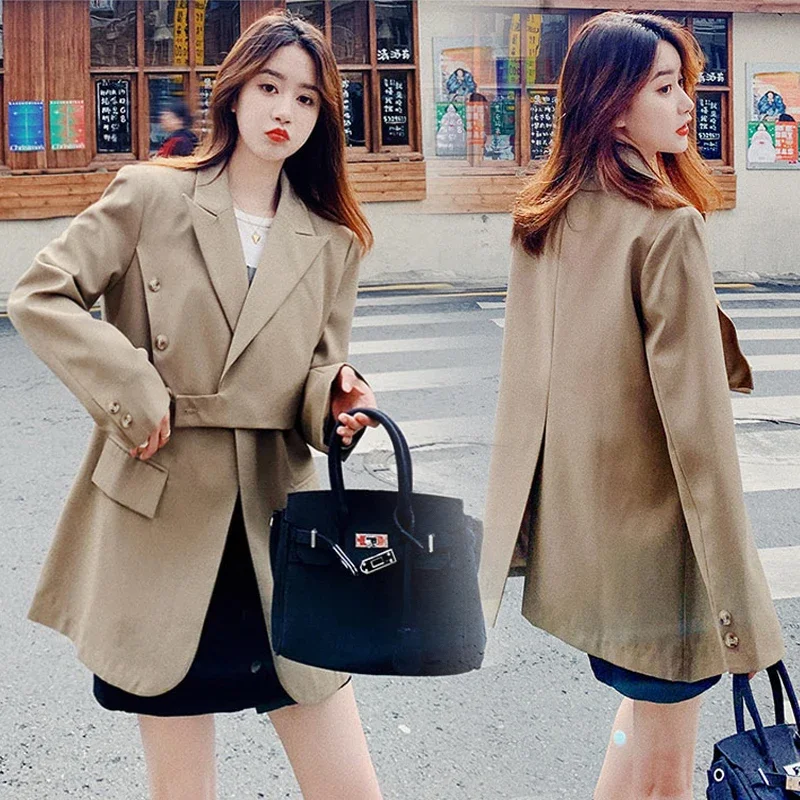 Koreanische Mode elegante lässige Trenchcoat Frauen Streetwear drehen Kragen Gürtel Wind jacke Herbst lose feste Jacke Frauen