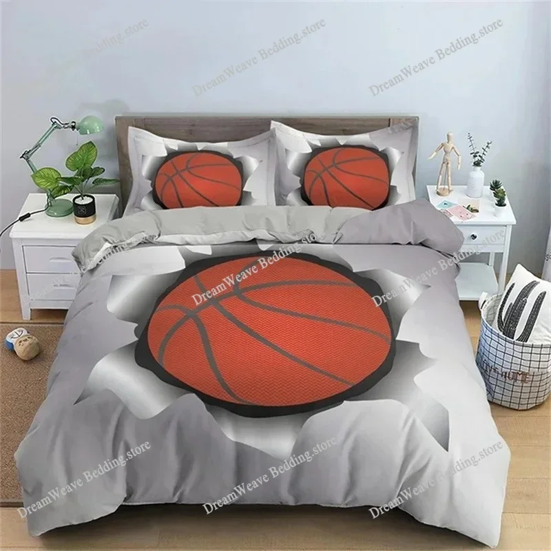 3D Basketball Duvet Cover Set Polyester Hand Catching Fire Basketball Sports Themed Bedding Set Queen Size Soft Quilt Cover