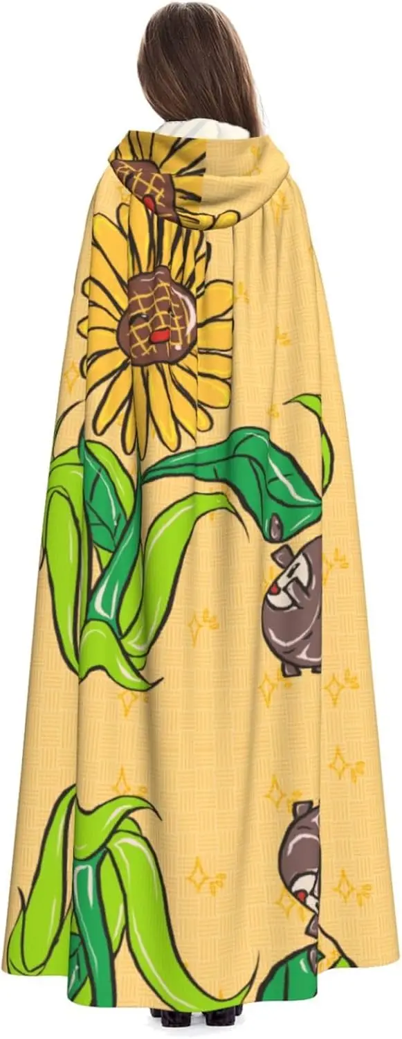Unisex Adults Hooded Cape Cloak, Cute Sunflower seeds and sunflowers Print Capes, for Christmas Magician Themed Parties Costumes