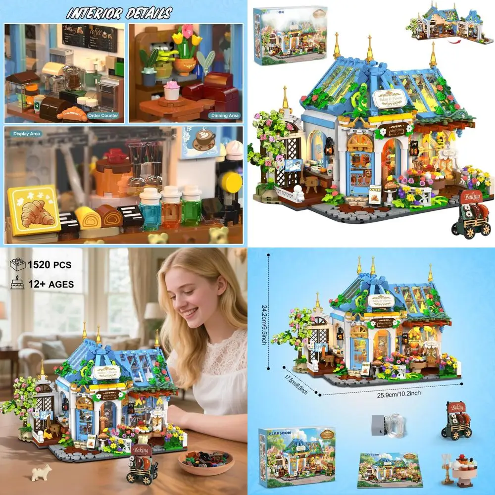 Botanical LED Coffee House Building Kit, 1520-Piece Floral Architecture Model for Home Decor and Gifts, Suitable for Ages 12+