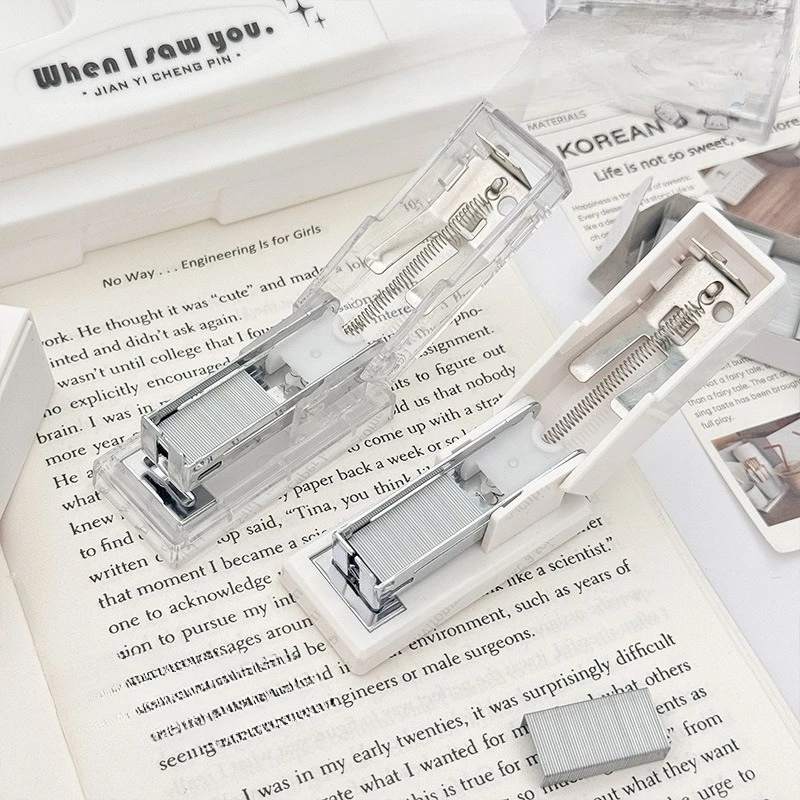 Plastic Mini Stapler,Transparent Handheld Stapling Machine, Ins Style Portable Office Stationery,With Staple for School Home Use