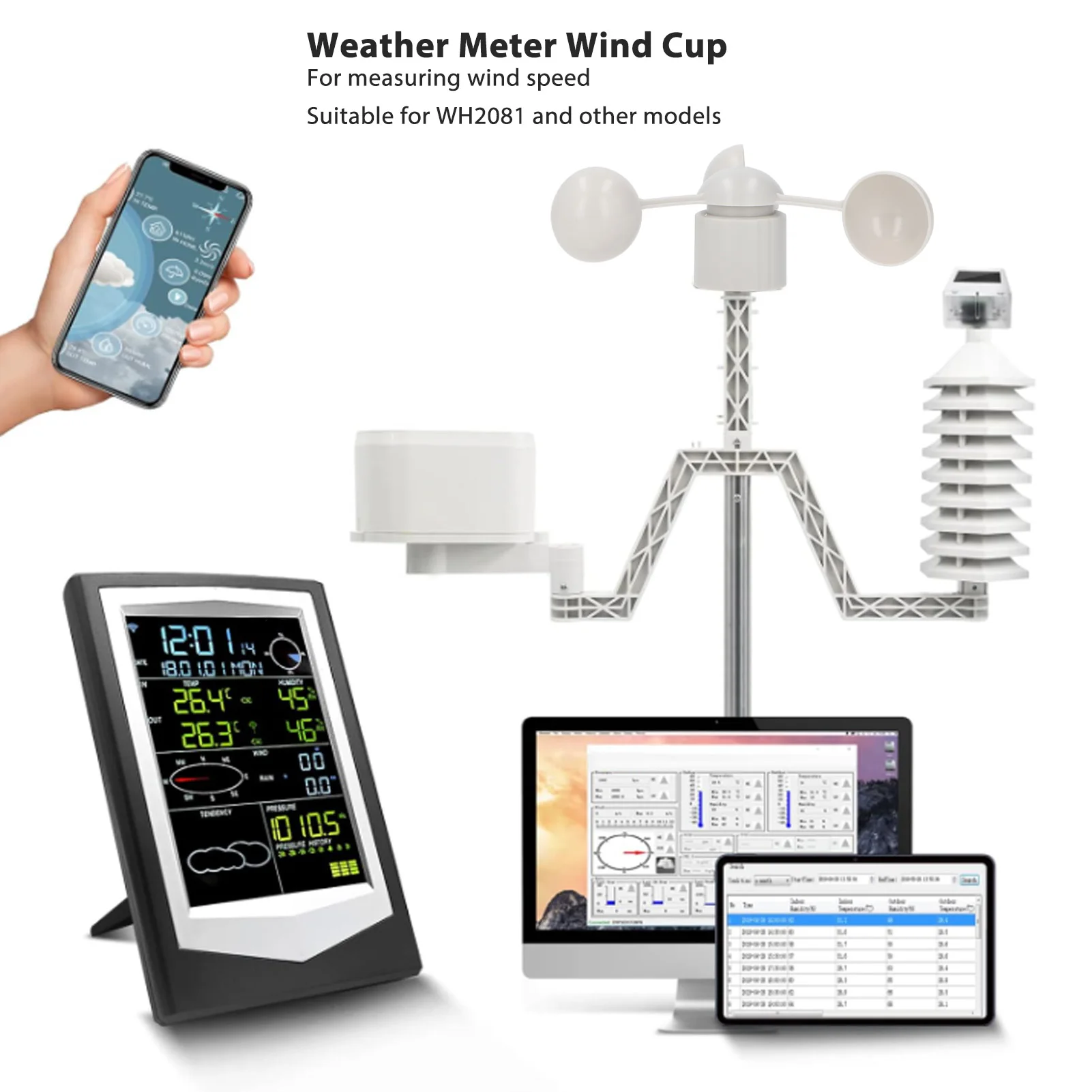 Windmesser Sensor Cup Anemometer Cup Geschwindigkeitsmessung Sensor Cup RJ11 Connector 3 Cups Windrichtungsmesser für Wettermesser