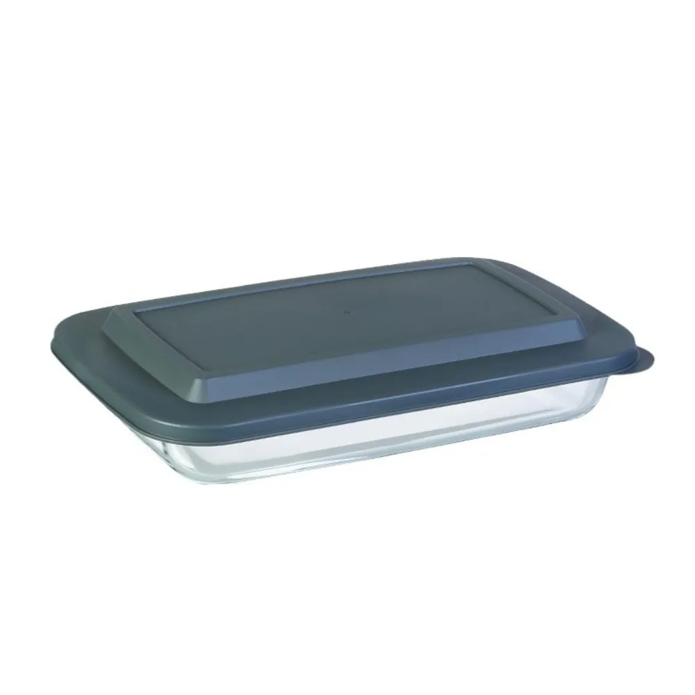 Plato para hornear de vidrio Rectangular, bandeja para hornear lasañas gruesas resistente a altas temperaturas con tapa, caja para mantener alimentos frescos en microondas