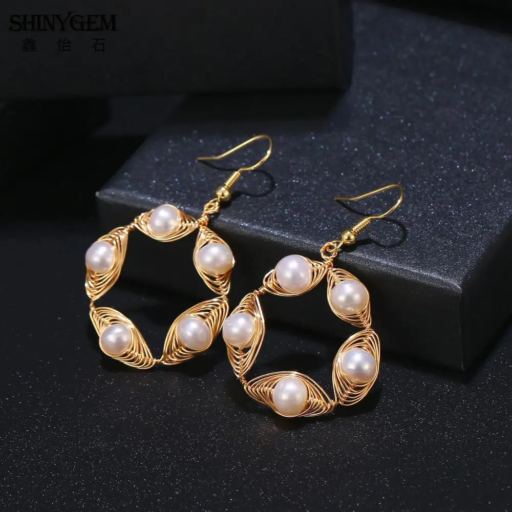 

SHINYGEM Natural Freshwater Genuine Pearl Stud Earrings for Women 14k Gold Plated Hand Wound 925 Silver Ear Hooks Luxury fashion