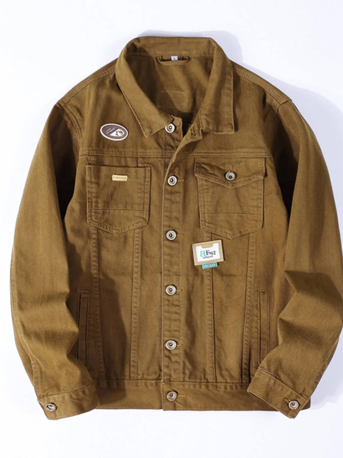 

Casual Men's Denim Jaet Spring Autumn New Korean Sle Collared Letter Embroidery Workwear Versatile Bae Jaet Trendy Brand