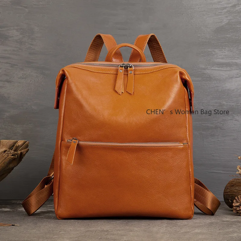 

Leather Women's Outdoor Travel Backpack Vintage Large Capacity School Backpack Men's Satchel Backpack