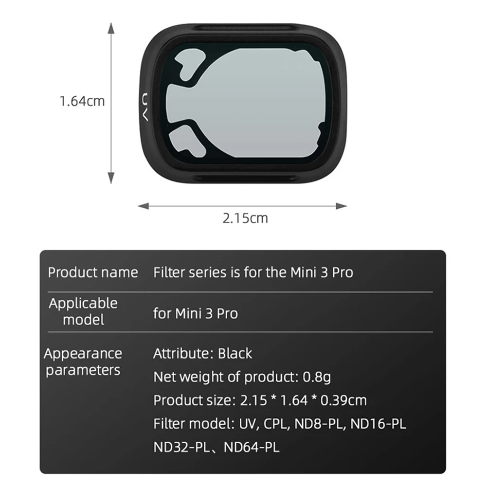 Filtro de lente de vidro óptico de liga de alumínio, proteção de vidro, substituição de filtro protetor para dji mini 3 pro