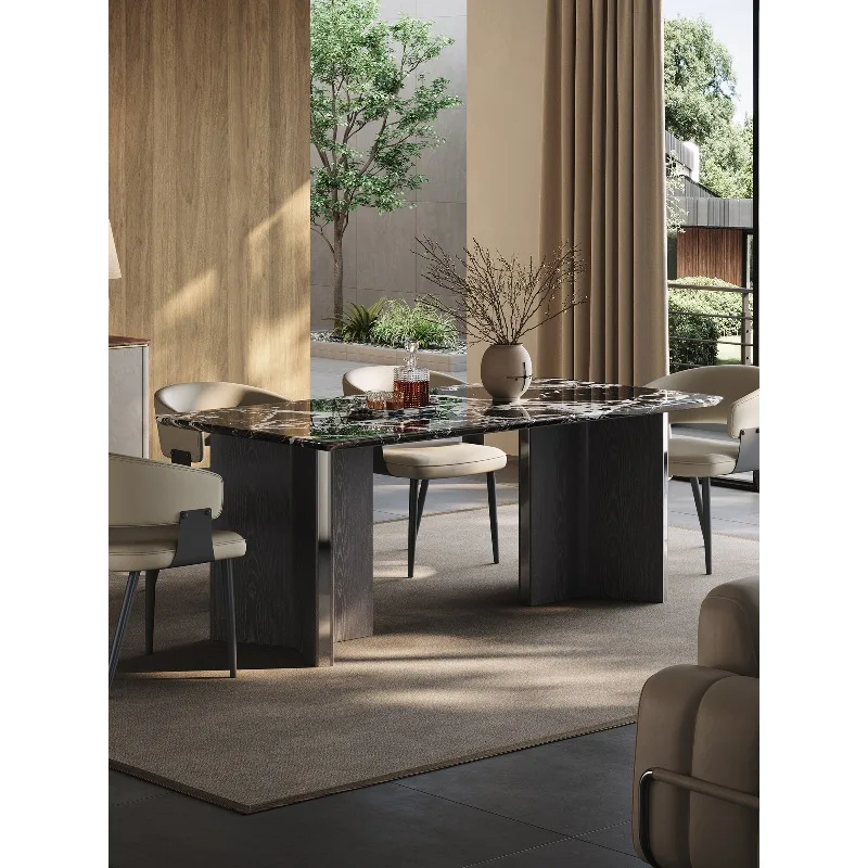 

Italian minimalist, black marble luxury stone dining table