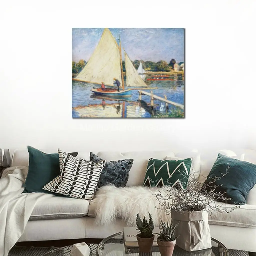 Landscape Painting Claude Monet Boaters Argenteuil Canvas Paintings Hand Painted Modern Seascape Art for Family Bathroom Decor