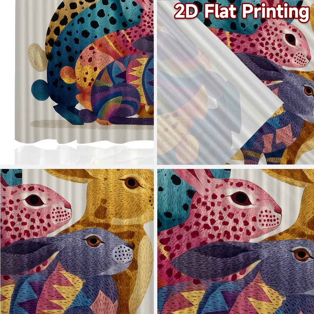 2D Flat Printing,2pcs Colorful Rabbit Collection Popular Window Curtain Durable 100% Polyester Fabric Curtains Versatile All
