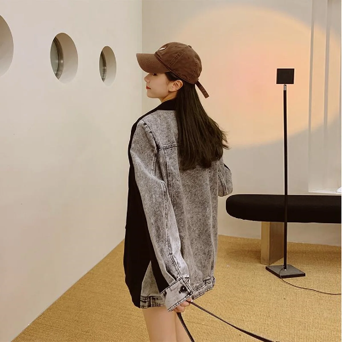 

Denim Spliced ​​Black Suit Jacket Women Spring Autumn New Loose Slim Fashion Casual Design Suit Top