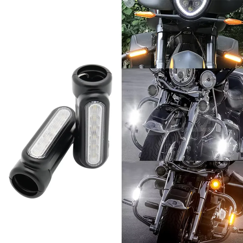Luz de barra de choque de carretera para motocicleta, luz de conducción conmutada para Victory Harley Road King Touring, lámpara de señal de giro LED ámbar