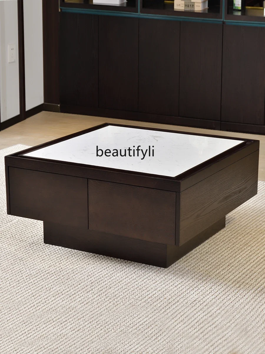 

Marble Tea Table Living Room Home Square Large Size Elegant Wooden New Chinese Solid Wood