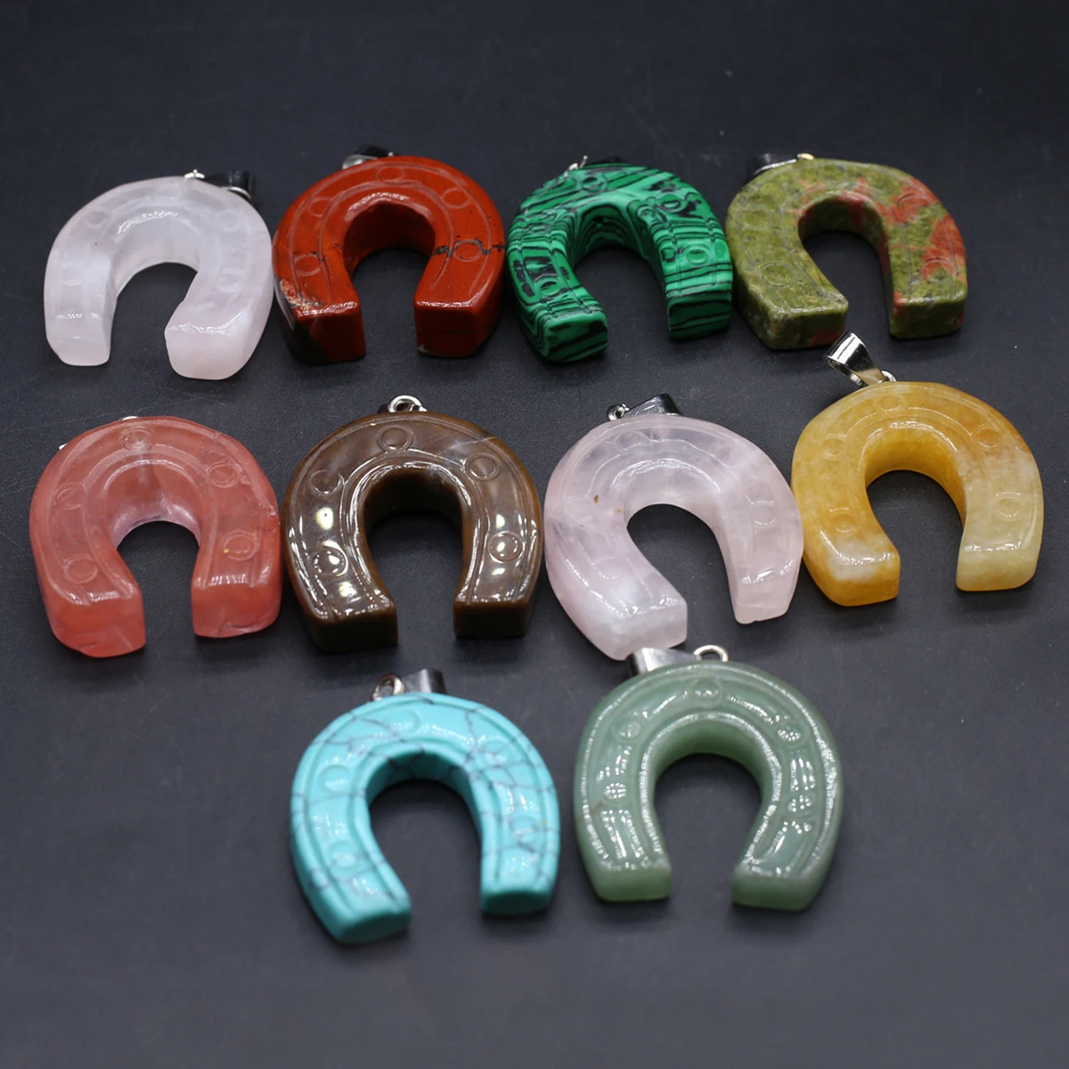 6PCS Wholesale Natural Semiprecious Stone Random Color U-shaped Pendant Jewelry Making DIY Necklace Earrings Accessories Gift