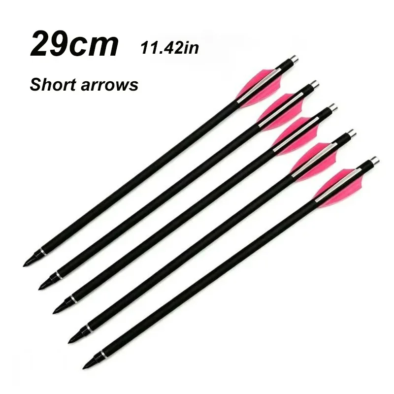 

8mm Diameter 29cm Carbon Mix Short Arrows with Three Plastic Fletching Flat Nock and Replaceable Tips for Slingshot Hunting