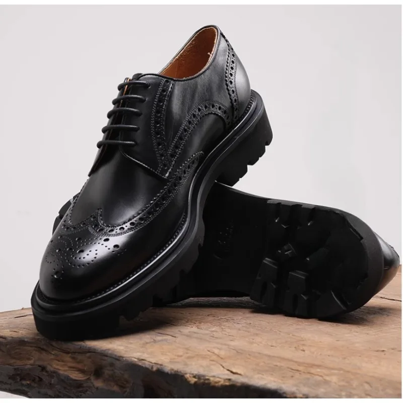 

Mens Brogue Derby Shoes Thick Sole Casual Business Leather Shoes